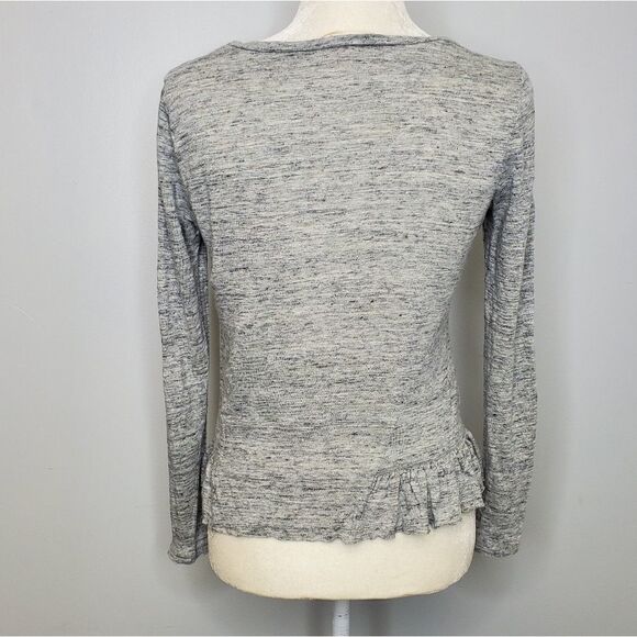 REBECCA TAYLOR linen top heathered gray long sleeve jersey ruffle shirt XS - Picture 5 of 7